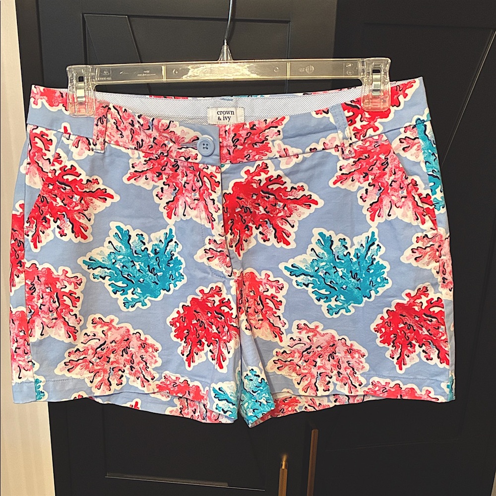 crown & ivy Blue Shorts with Coral and Aqua Print